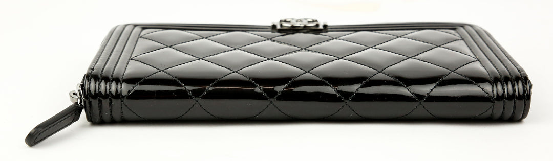 Chanel Black Quilted Patent Leather Boy Wallet