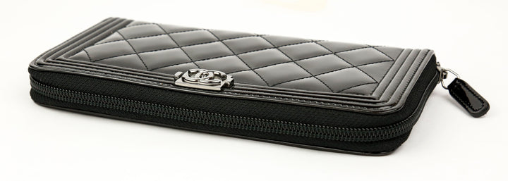 Chanel Black Quilted Patent Leather Boy Wallet