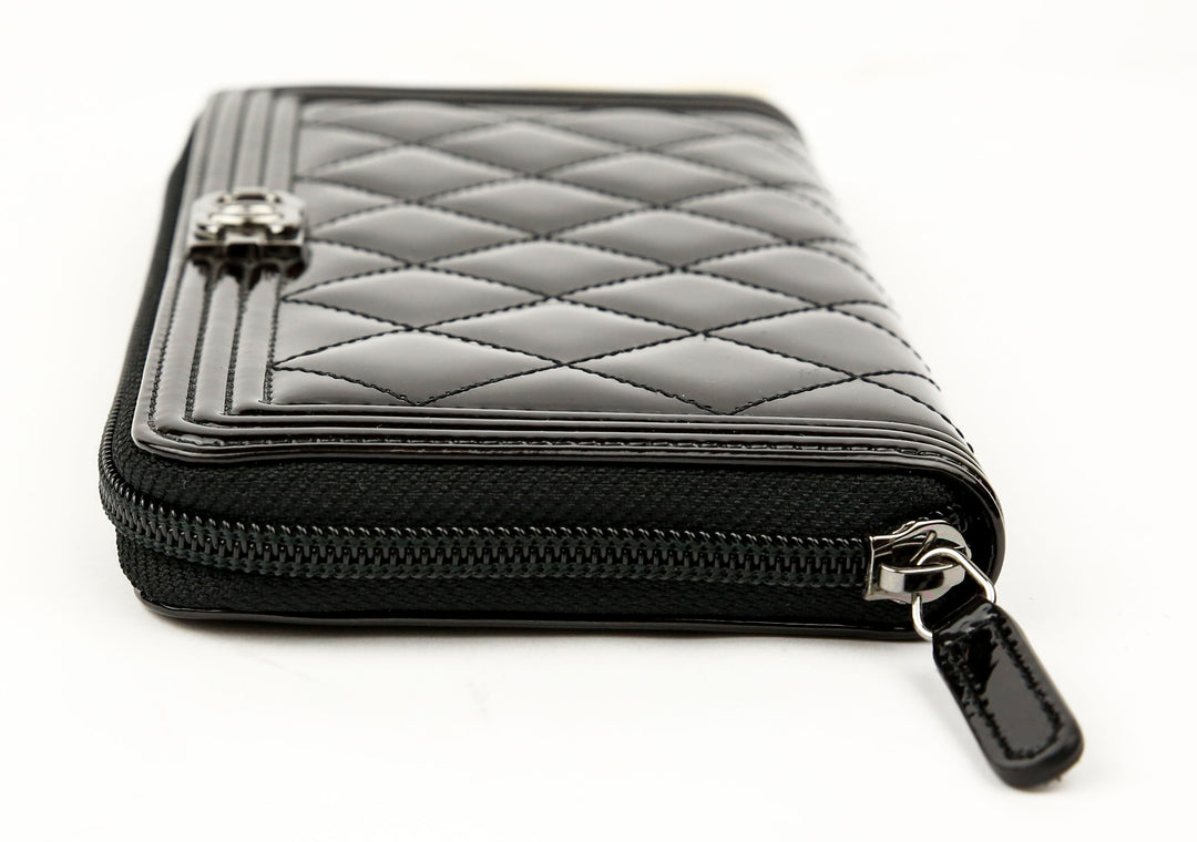 Chanel Black Quilted Patent Leather Boy Wallet