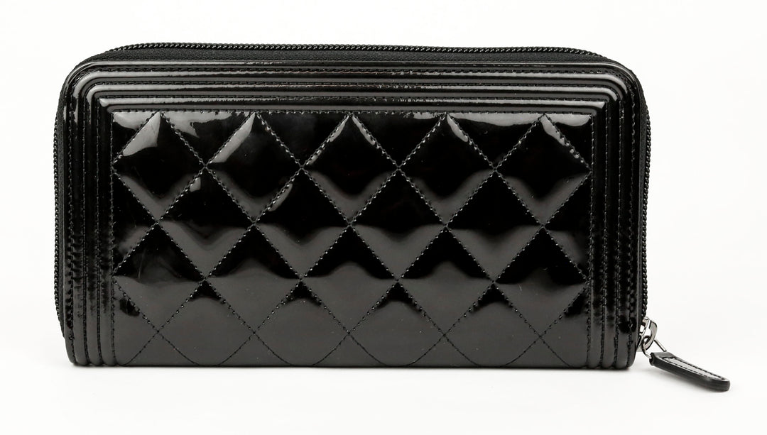 Chanel Black Quilted Patent Leather Boy Wallet