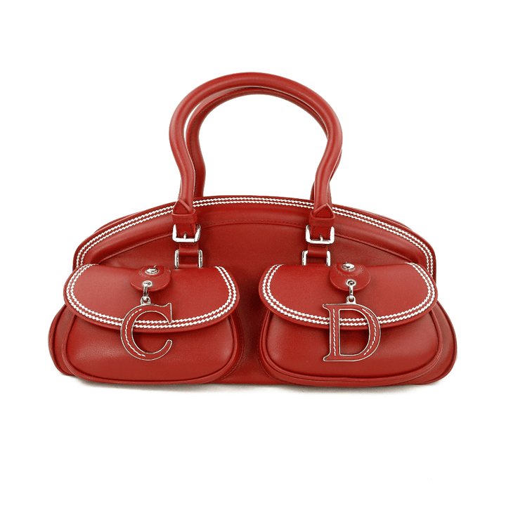 Front View of Dior Vintage Detective Red Leather Medium Handle Bag