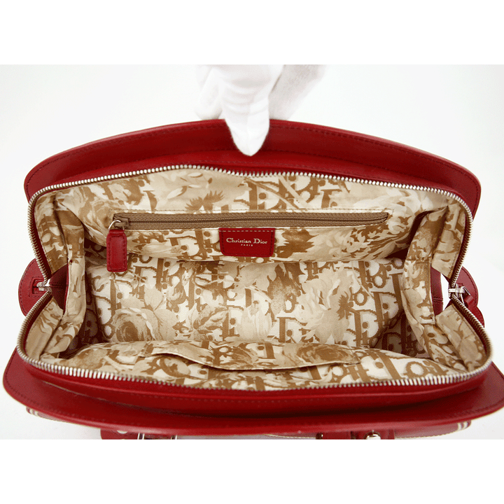 Interior View of Dior Vintage Detective Red Leather Medium Handle Bag
