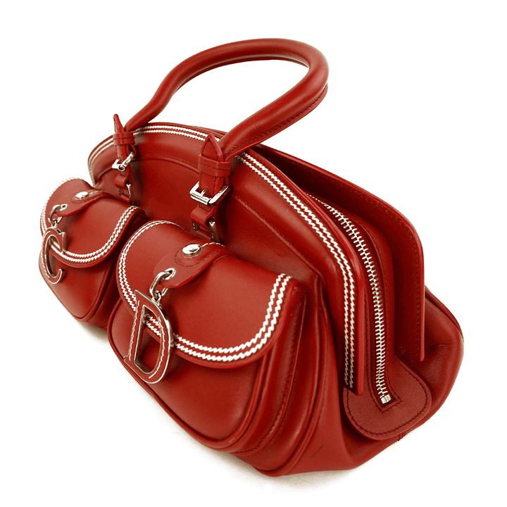 Side View of Dior Vintage Detective Red Leather Medium Handle Bag