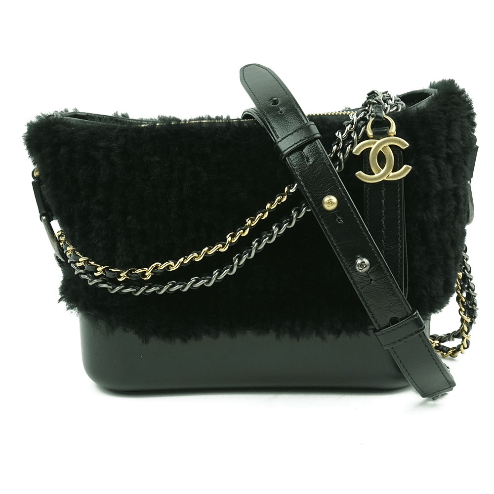 Front View of Chanel Small Gabrielle Shearling Hobo Bag
