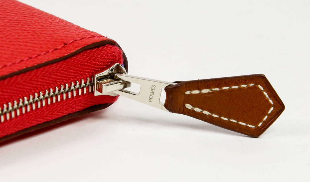 Hermes Red Epsom Leather Silk'In Classic Wallet
