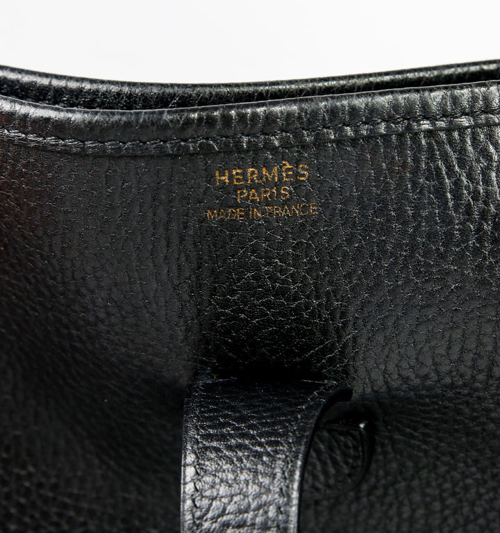 Hermes Black Clemence Leather Vintage Evelyne 1 GM