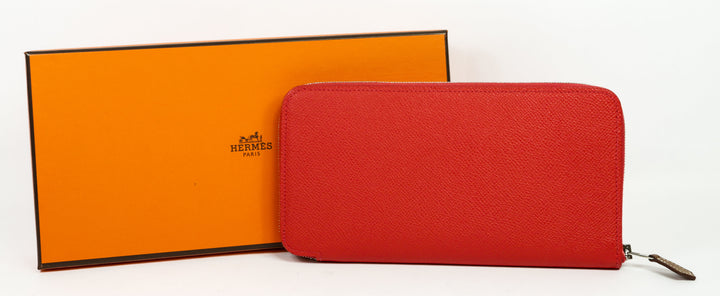 Hermes Red Epsom Leather Silk'In Classic Wallet