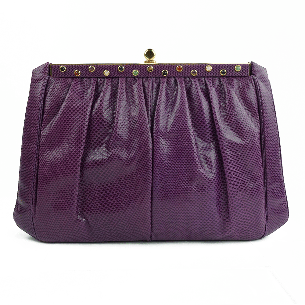 Back View of Judith Leiber Vintage Purple Karung Crossbody Bag