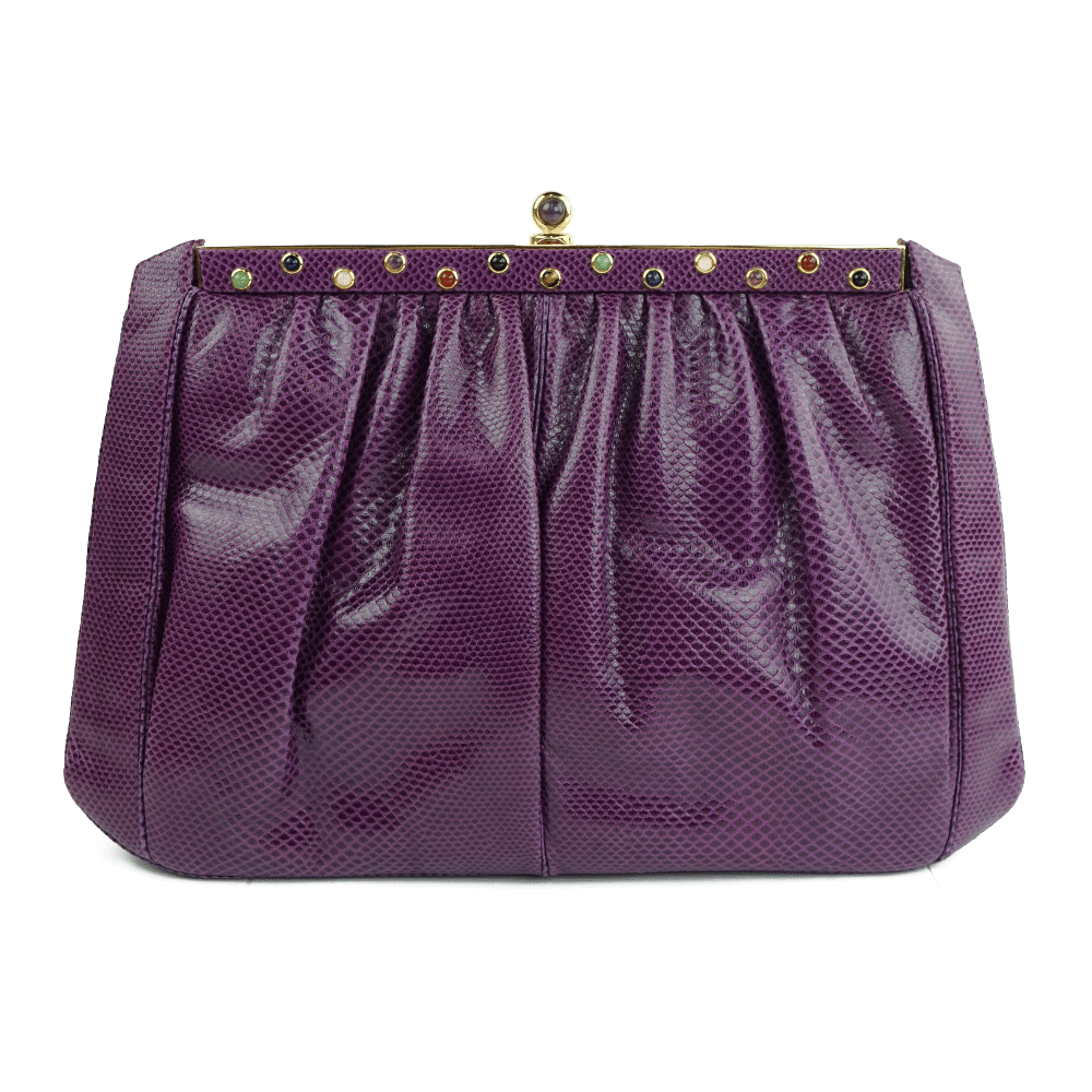 Front View of Judith Leiber Vintage Purple Karung Crossbody Bag
