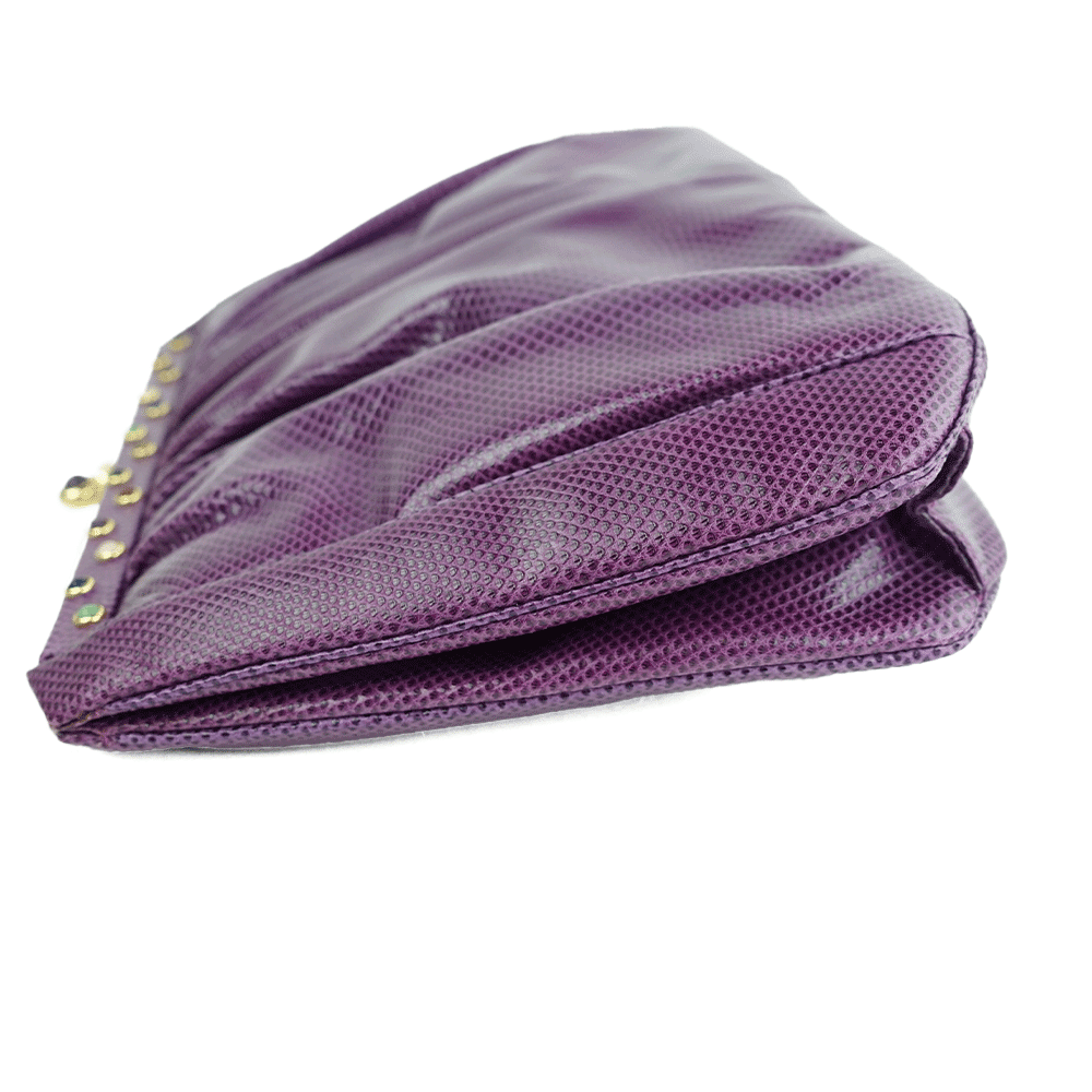 Side View of Judith Leiber Vintage Purple Karung Crossbody Bag