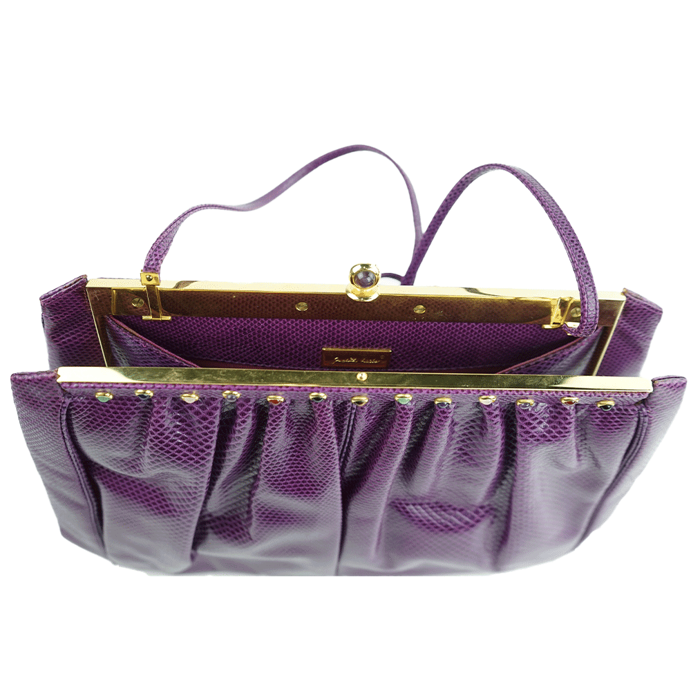 Top View of Judith Leiber Vintage Purple Karung Crossbody Bag