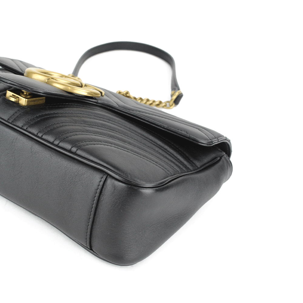 Corner View of Gucci Black Leather GG Marmont Medium Matelassé Shoulder Bag