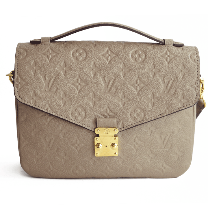 Front View of Louis Vuitton Pochette Metis in Turtledove Gray