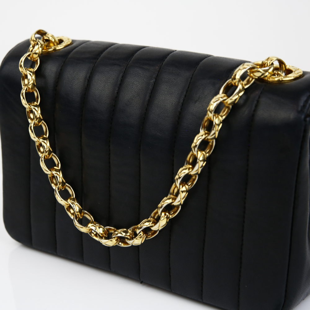 Chanel Black Vertical Quilted Leather Accordion Flap Bag Chanel
