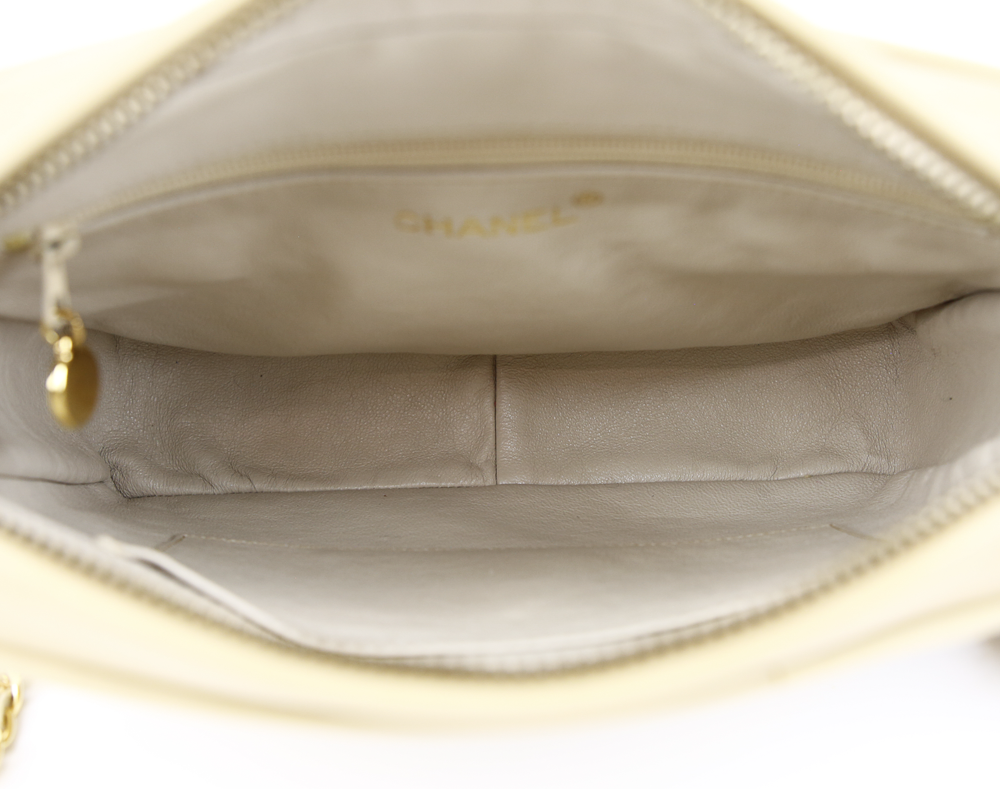 interior view of Chanel Beige Quilted Lambskin Vintage Camera Bag
