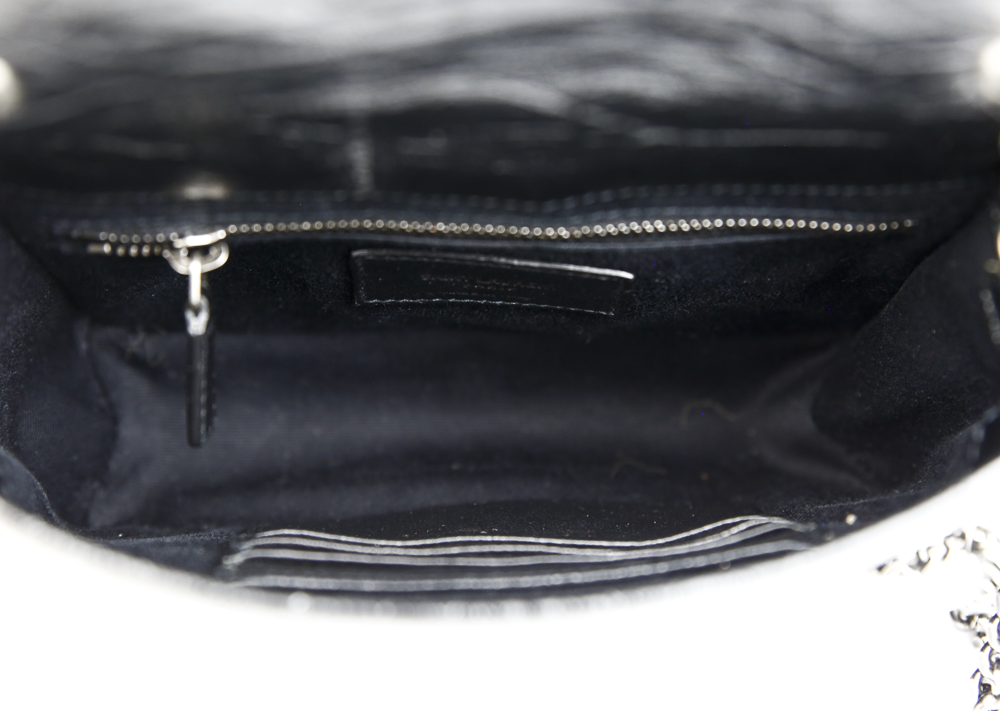 interior view of Saint Laurent Black Crinkled Calfskin Mini Nikki Bag