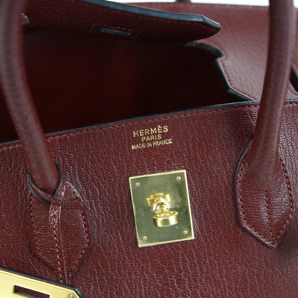 Birkin 35 in Rouge H Box Calfskin and Canvas with Gold hardware