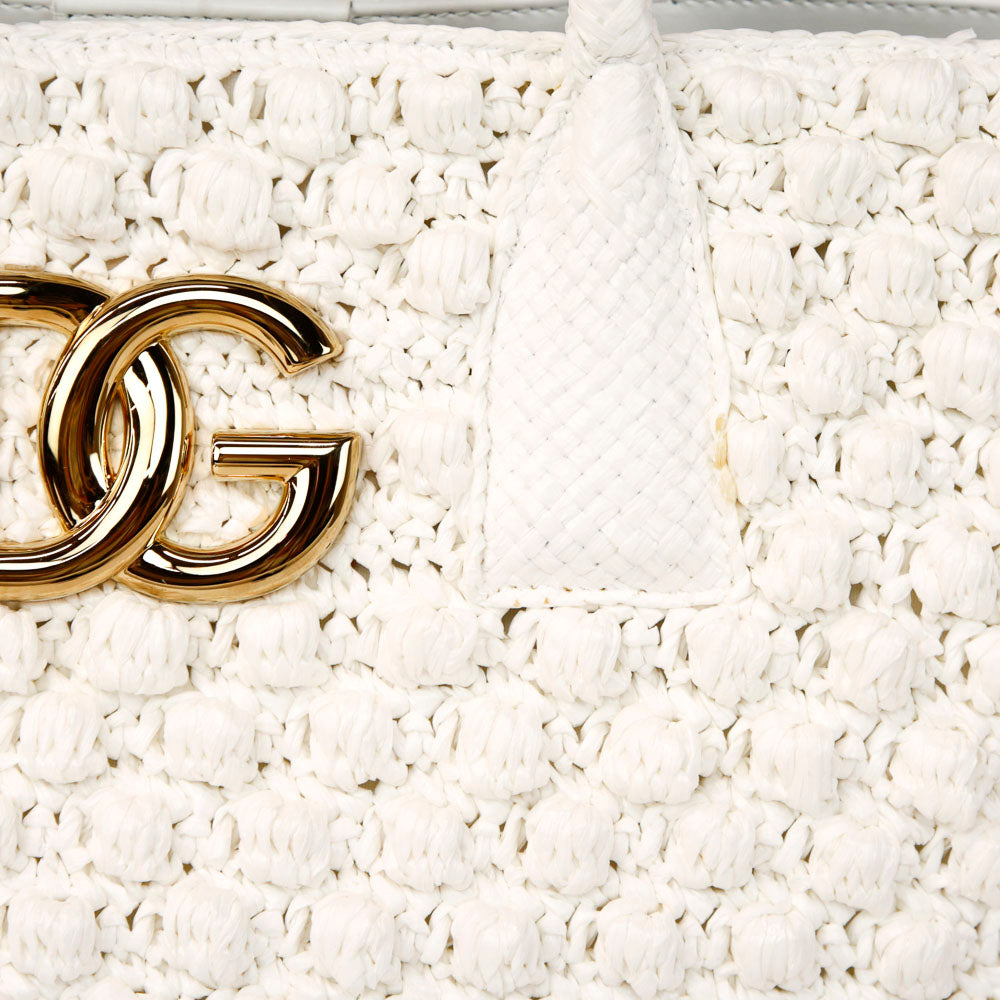 Dolce & Gabbana White Fefe Crochet Tote Bag