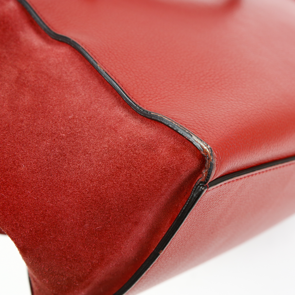 corner view of Celine Red Leather & Suede Medium Trapeze Tote