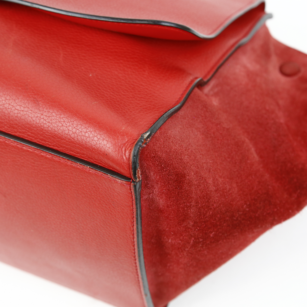 corner view of Celine Red Leather & Suede Medium Trapeze Tote
