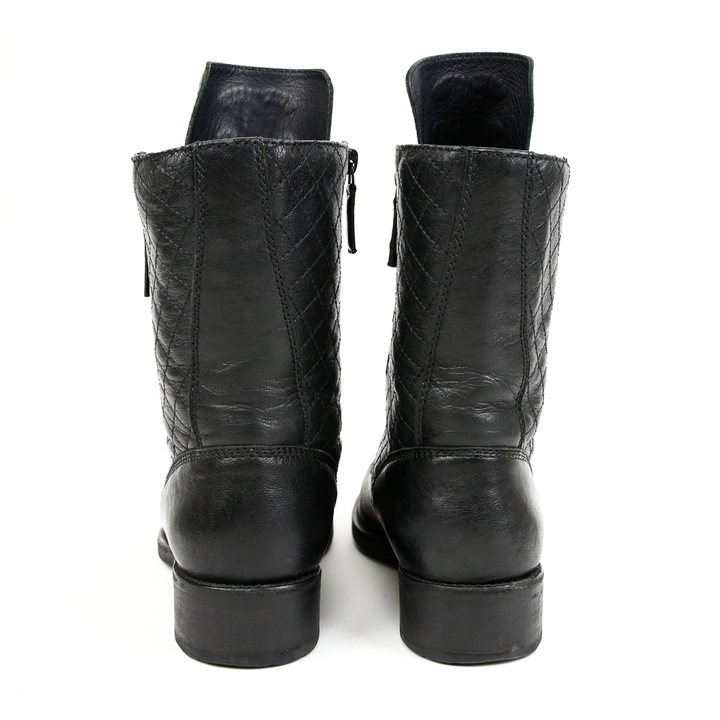 Chanel Black Leather Combat Boots