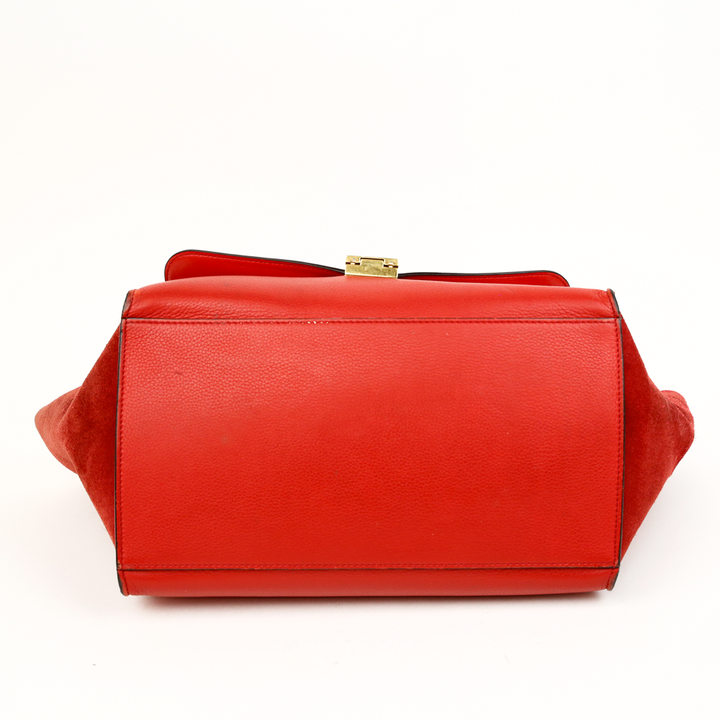 base view of Celine Red Leather & Suede Medium Trapeze Tote