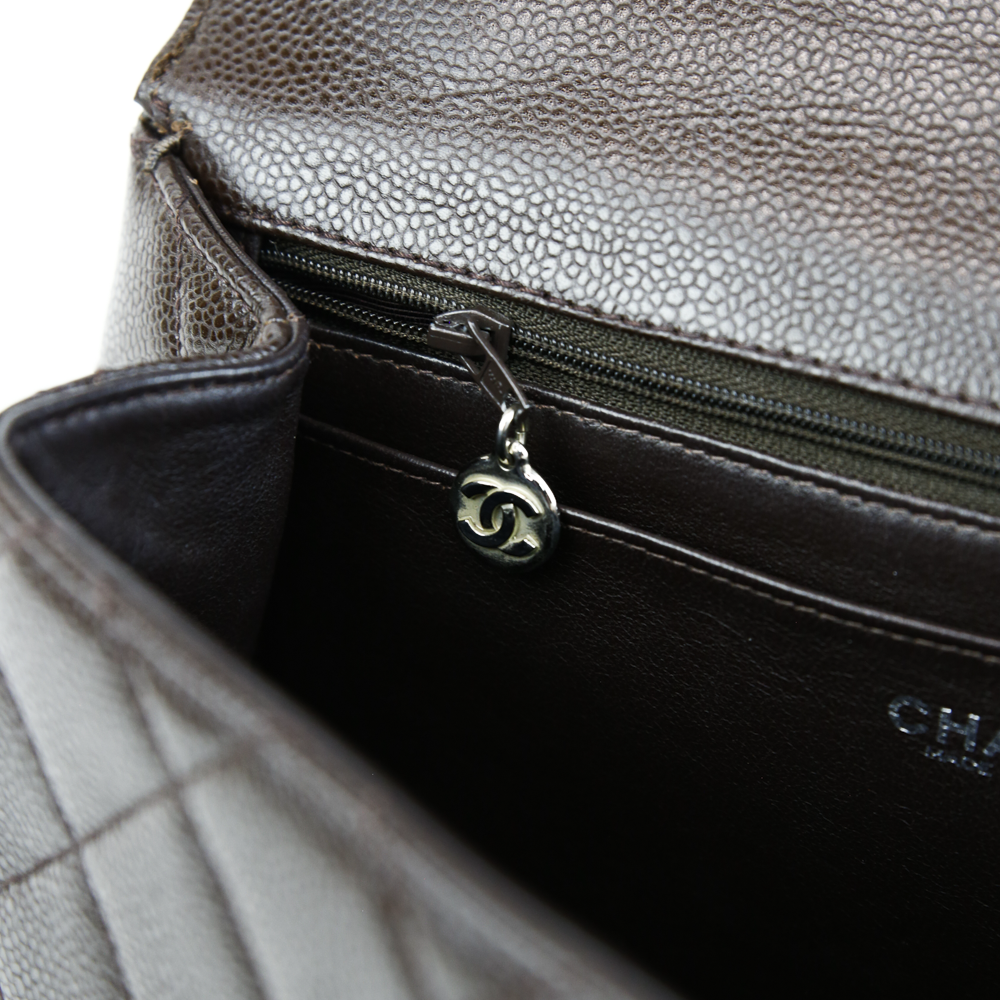 Chanel Chocolate Brown Caviar Kelly Vintage Top Handle Bag