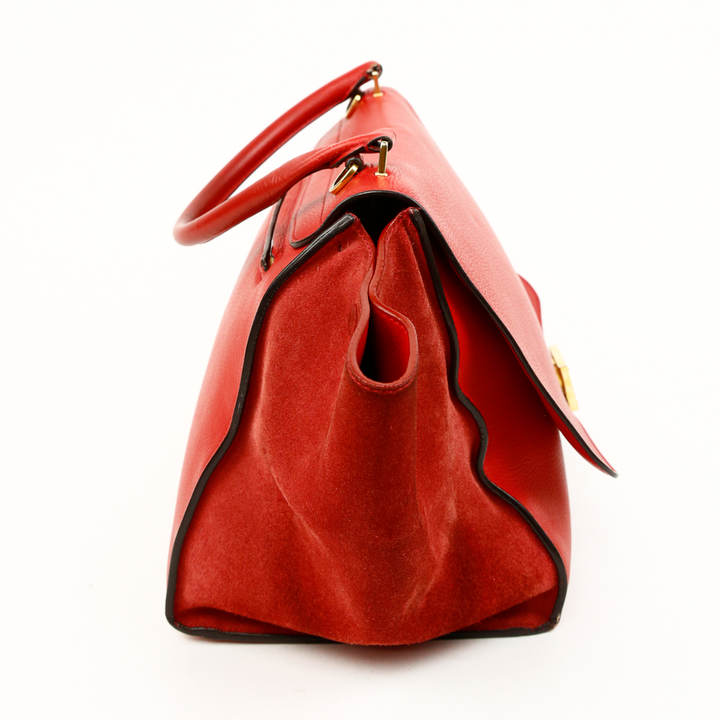 side view of Celine Red Leather & Suede Medium Trapeze Tote