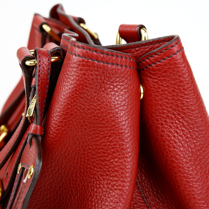Prada Red Pebbled Leather Tote Bag