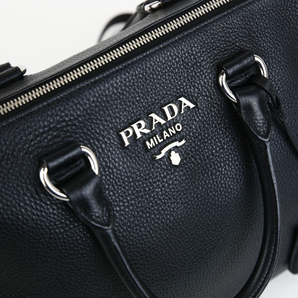 Prada Black Pebbled Leather Medium Shoulder Bag