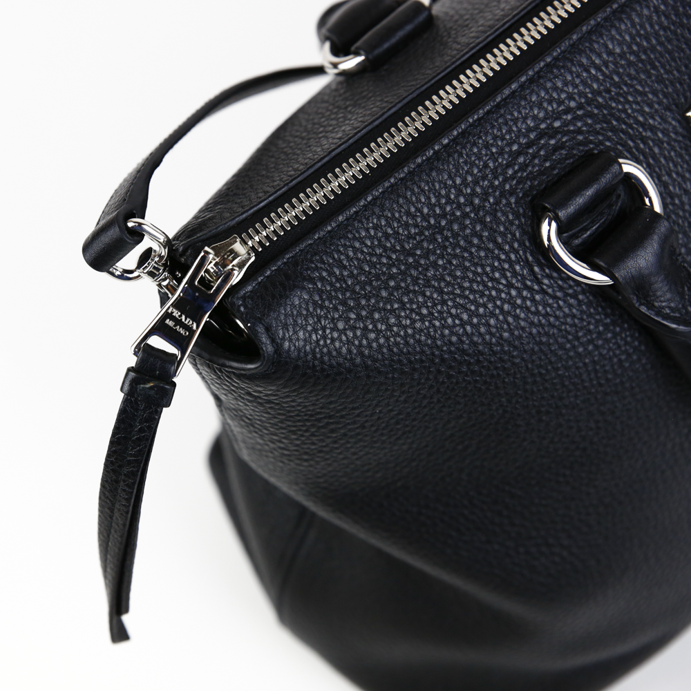 Prada Black Pebbled Leather Medium Shoulder Bag