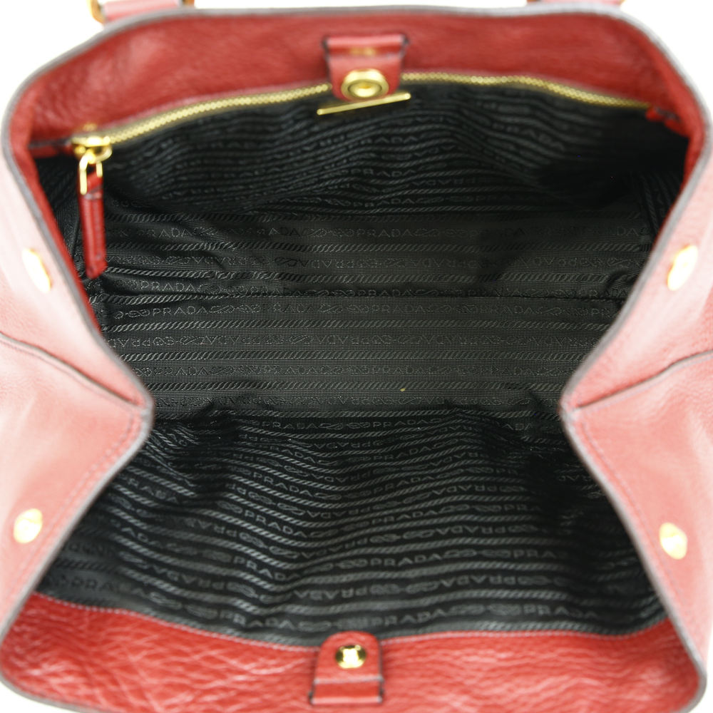 Interior view of Prada Red Pebbled Leather Tote Bag