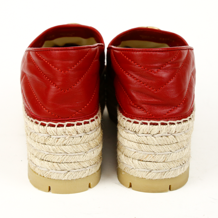 back view of Gucci Red Leather GG Marmont Platform Espadrilles