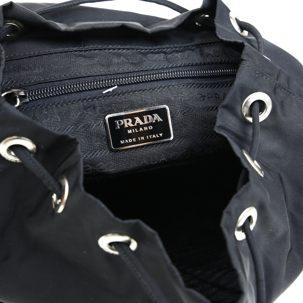 Prada Black Vela Nylon Small Drawstring Backpack