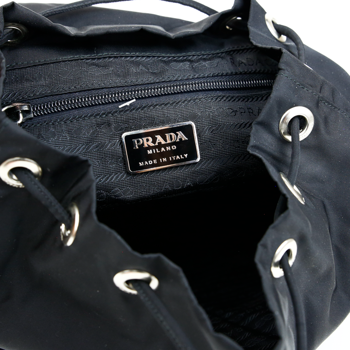 Prada Black Vela Nylon Small Drawstring Backpack