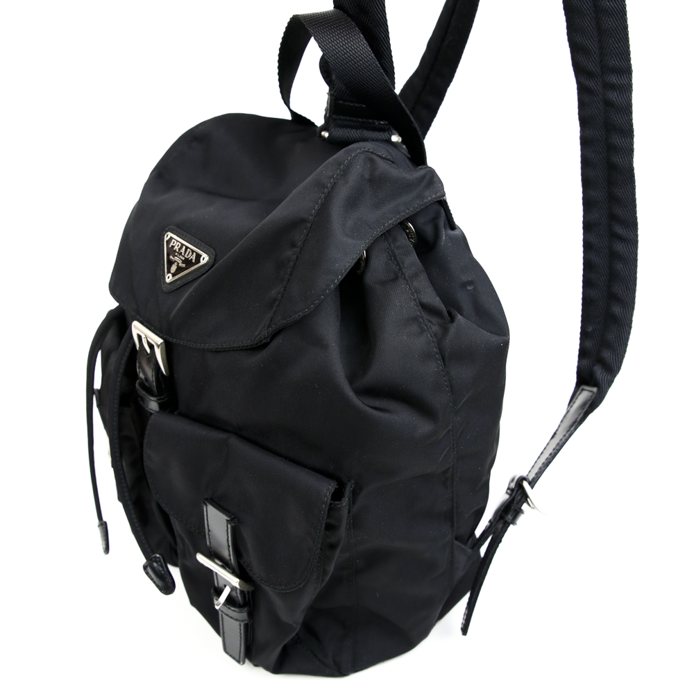 Prada Black Vela Nylon Small Drawstring Backpack